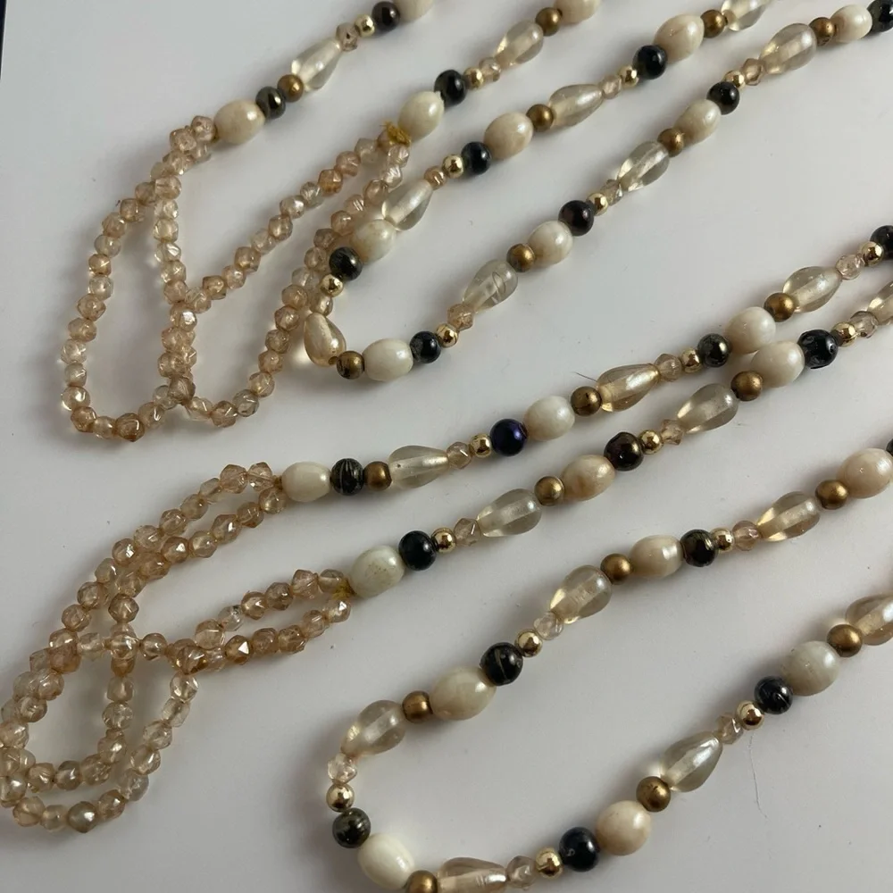 Tie Backs Glass Beads Lot of 2 Cream, Brown & Gold Curtain, Bath Towels Tie Back